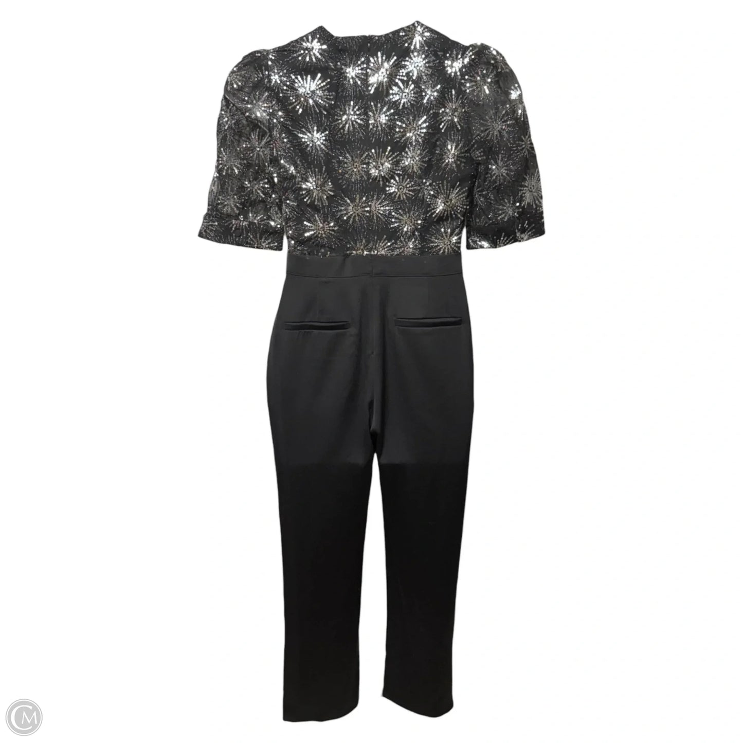 Sequined V-Neck Jumpsuit By Adelyn Rae In Black & Silver, Size: M