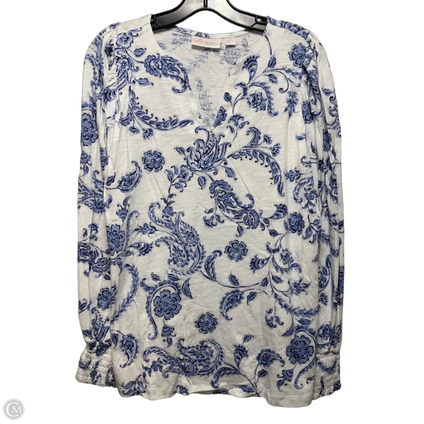 Top Long Sleeve By Belle By Kim Gravel In Blue & White, Size: S