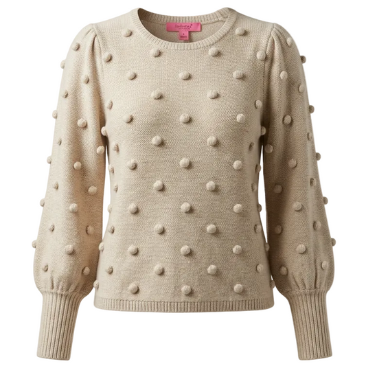 Kippa Pom-Pom Crew Neck Sweater Designer By Lilly Pulitzer In Tan, Size: S
