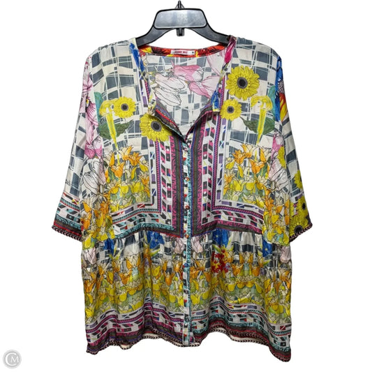 Theda Printed Silk Tunic Top Designer By Johnny Was In Multi-colored, Size: M