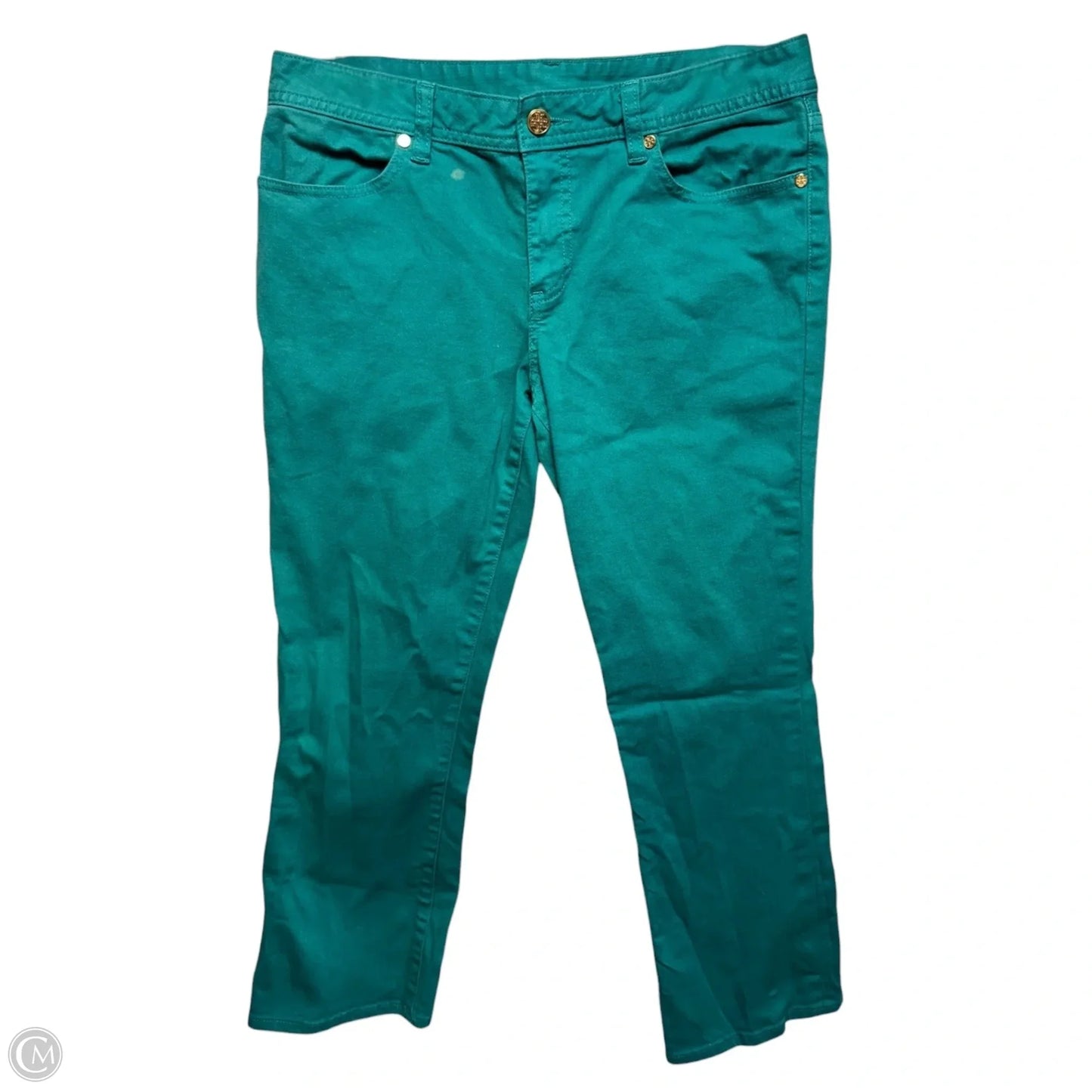 Cropped Slim Bootcut Jeans Designer By Tory Burch In Teal, Size: 10