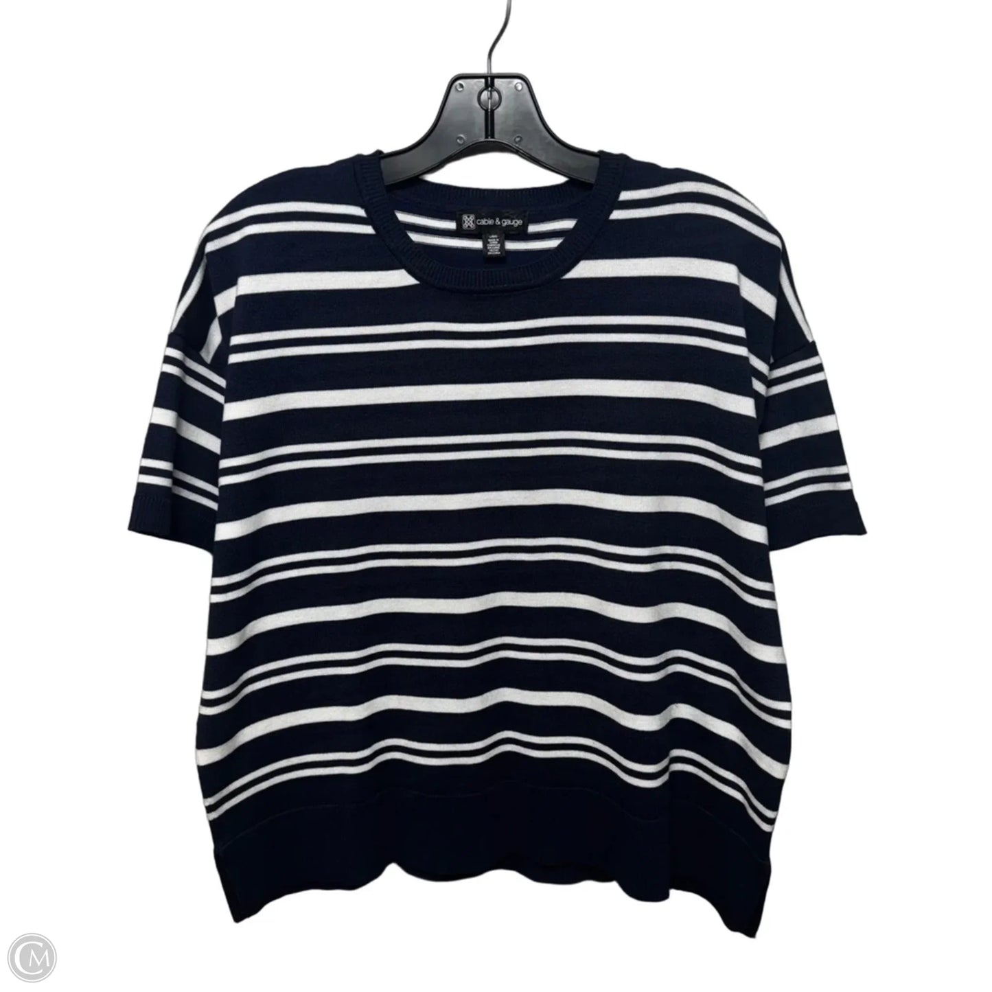 Top Short Sleeve By Cable And Gauge In Navy & White, Size: L