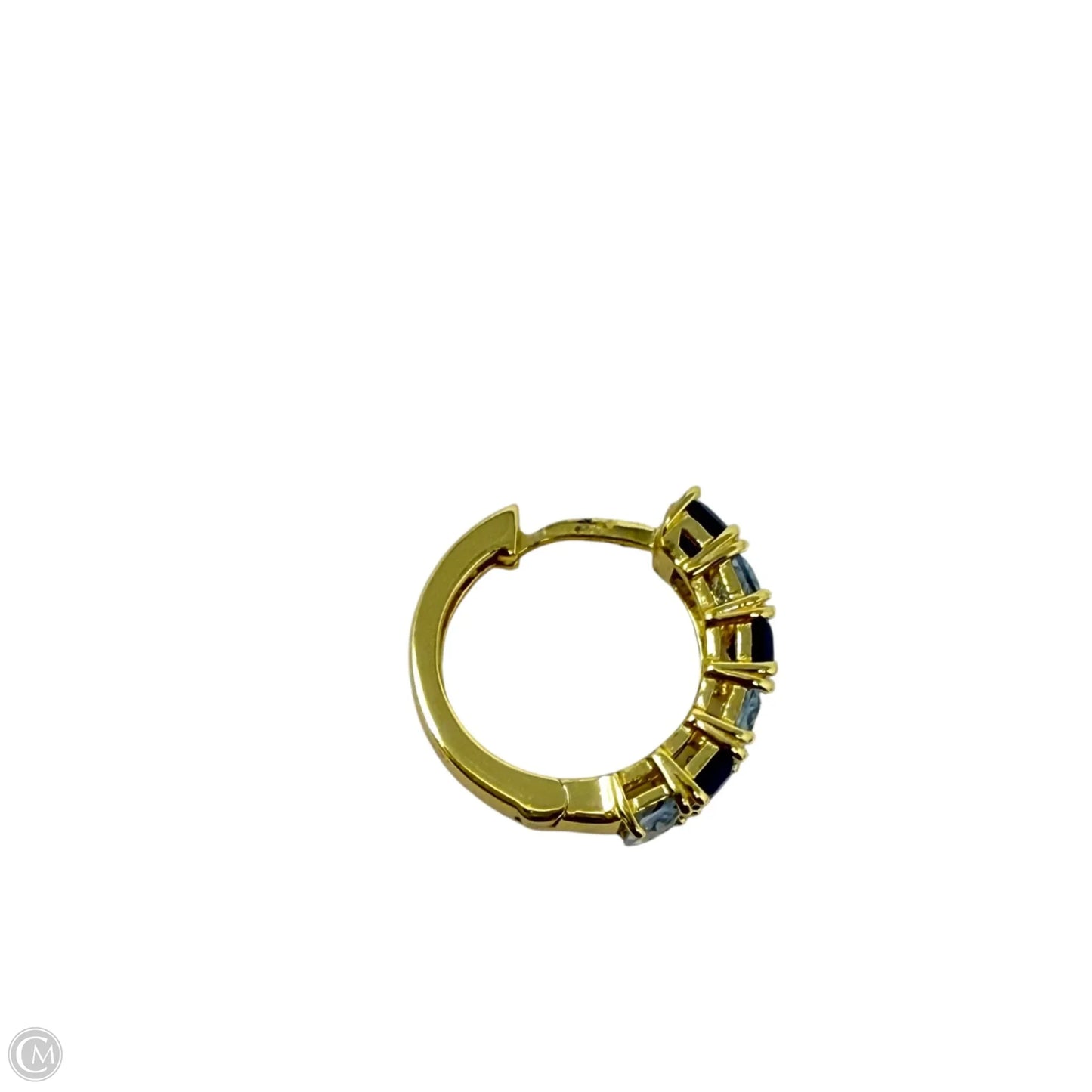 Gold Over Sterling Silver, Light & Dark Blue Baguette Gemstone Hinged Huggie Hoop Earrings By PAJ