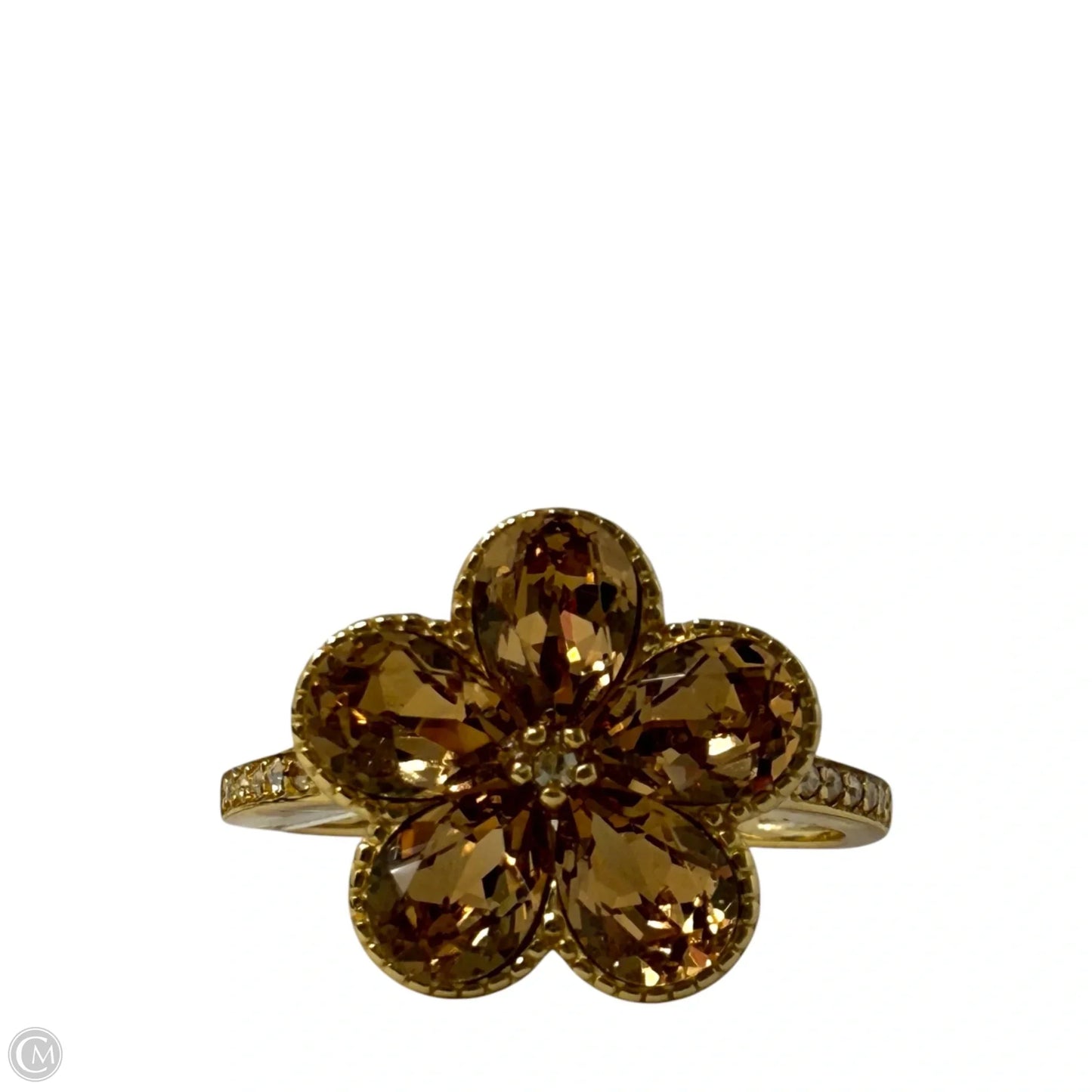 Gold Over Sterling Silver Pave CZ Flower Cocktail Ring, Size: 8