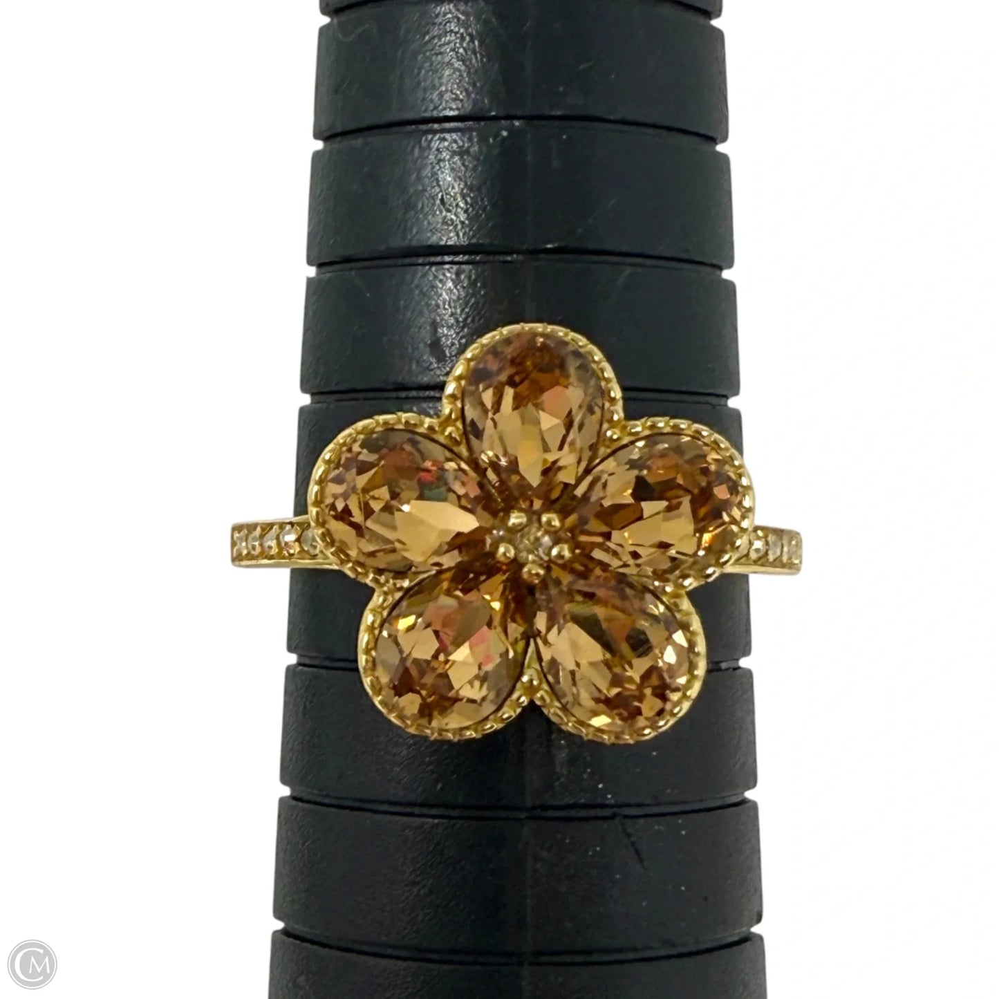 Gold Over Sterling Silver Pave CZ Flower Cocktail Ring, Size: 8
