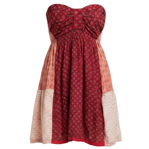 Strapless Patchwork Dress Casual Short By Free People In Floral Print, Size: Xs