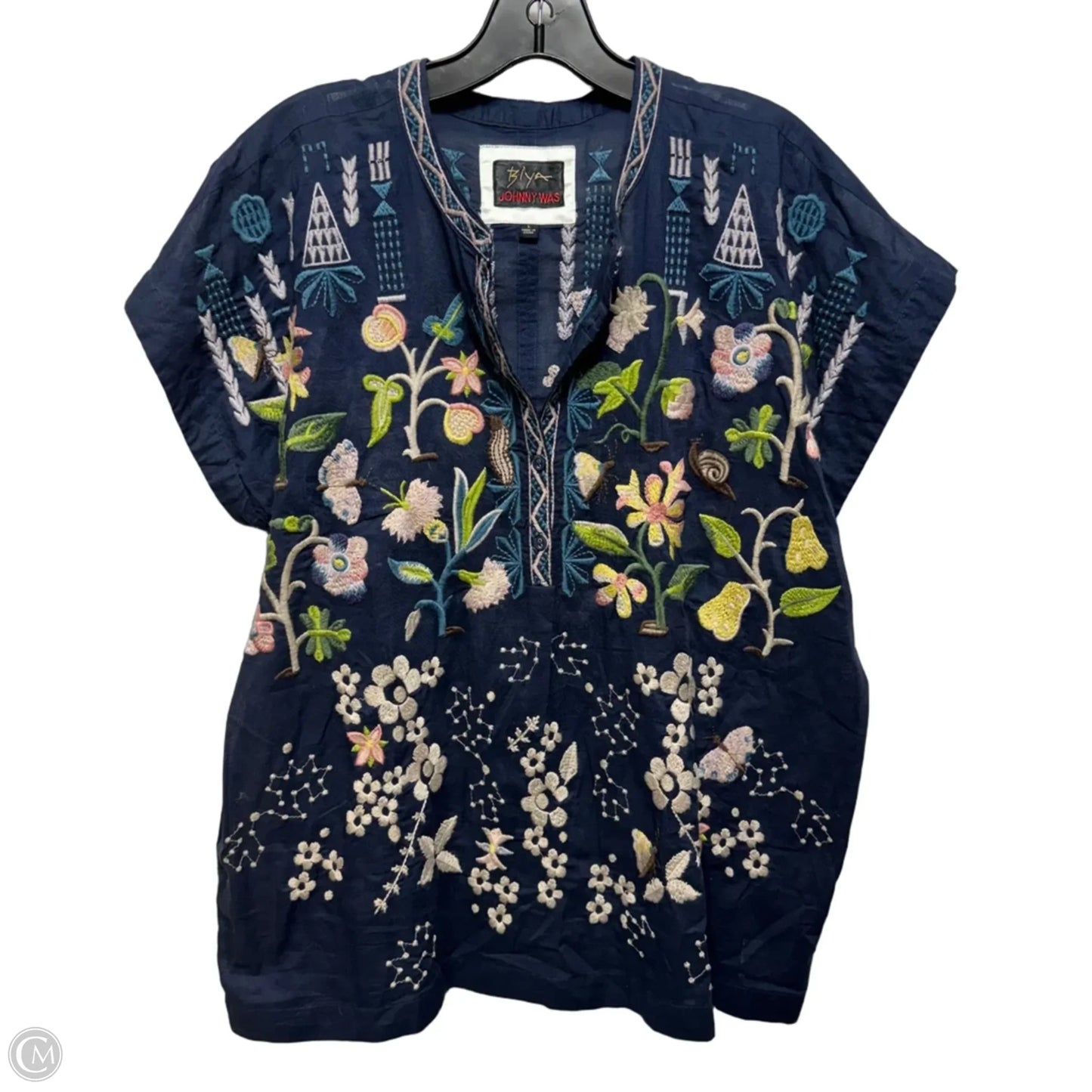 Embroidered Top Short Sleeve By Johnny Was In Floral Print, Size: L