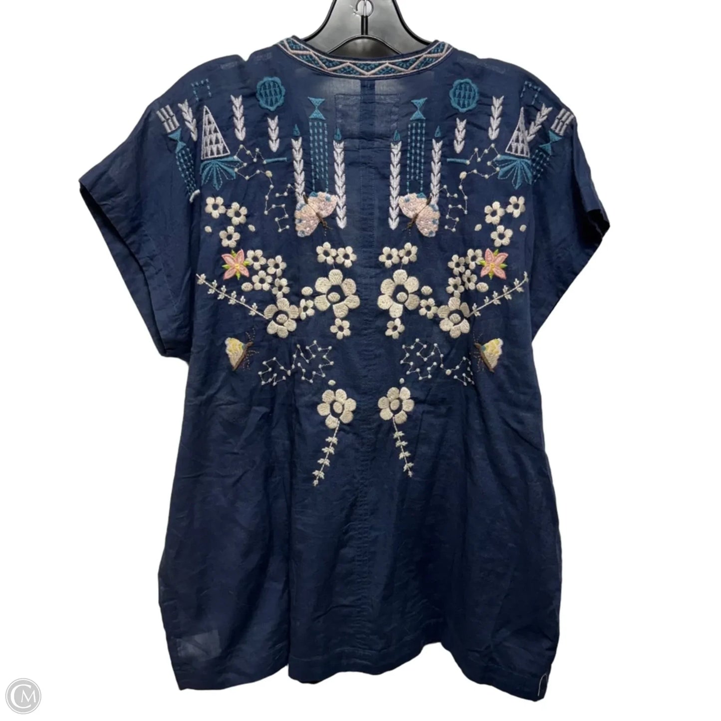 Embroidered Top Short Sleeve By Johnny Was In Floral Print, Size: L