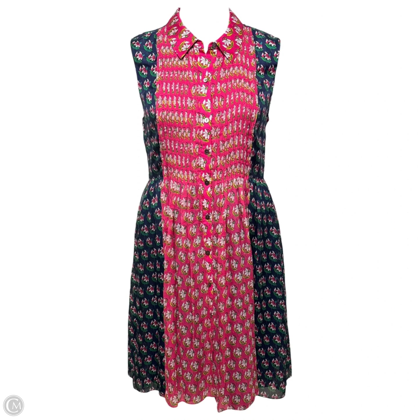 Silk Pleated Midi Shirt-Dress Designer By Diane Von Furstenberg In Floral Print, Size: M