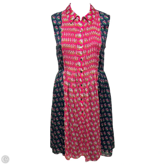 Silk Pleated Midi Shirt-Dress Designer By Diane Von Furstenberg In Floral Print, Size: M