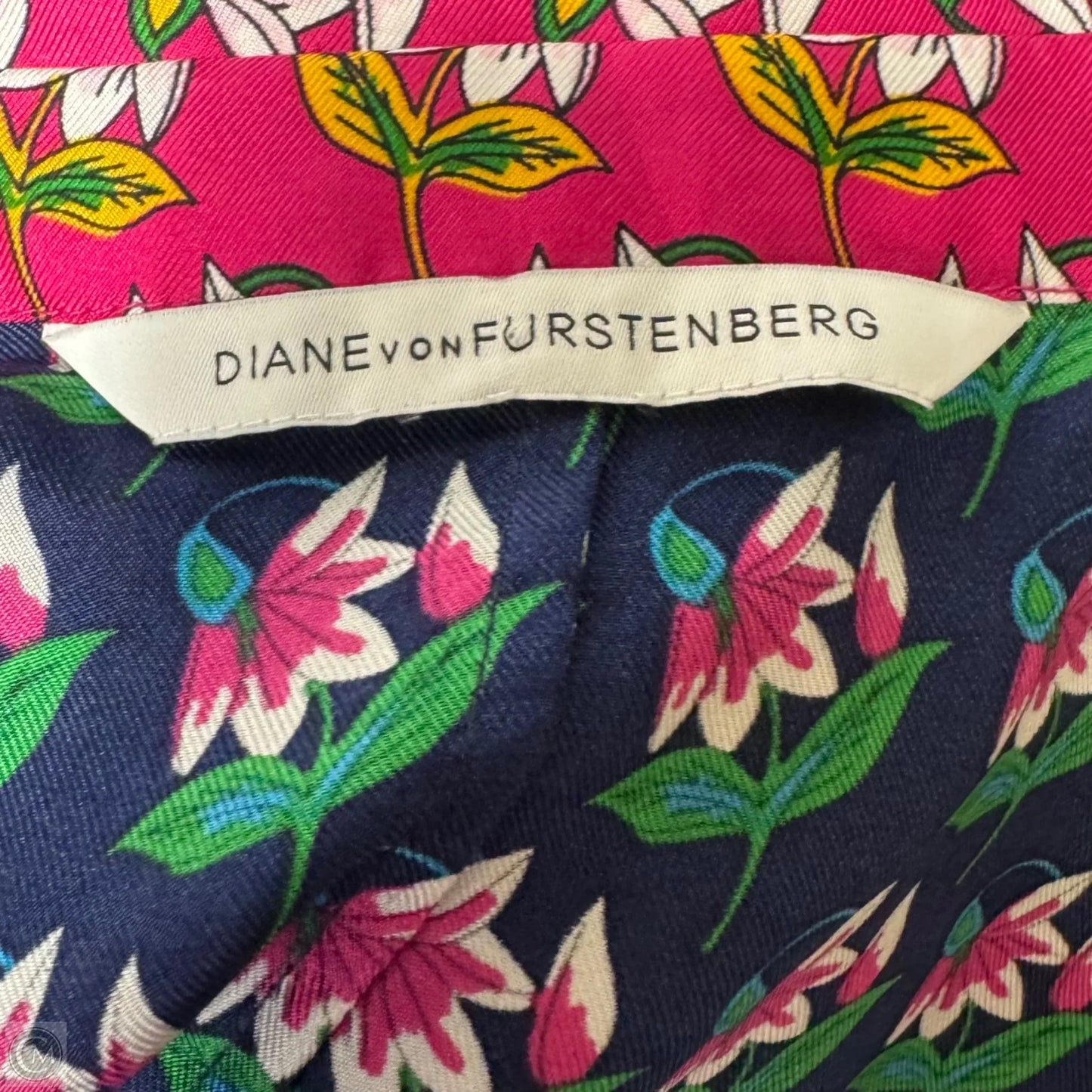 Silk Pleated Midi Shirt-Dress Designer By Diane Von Furstenberg In Floral Print, Size: M