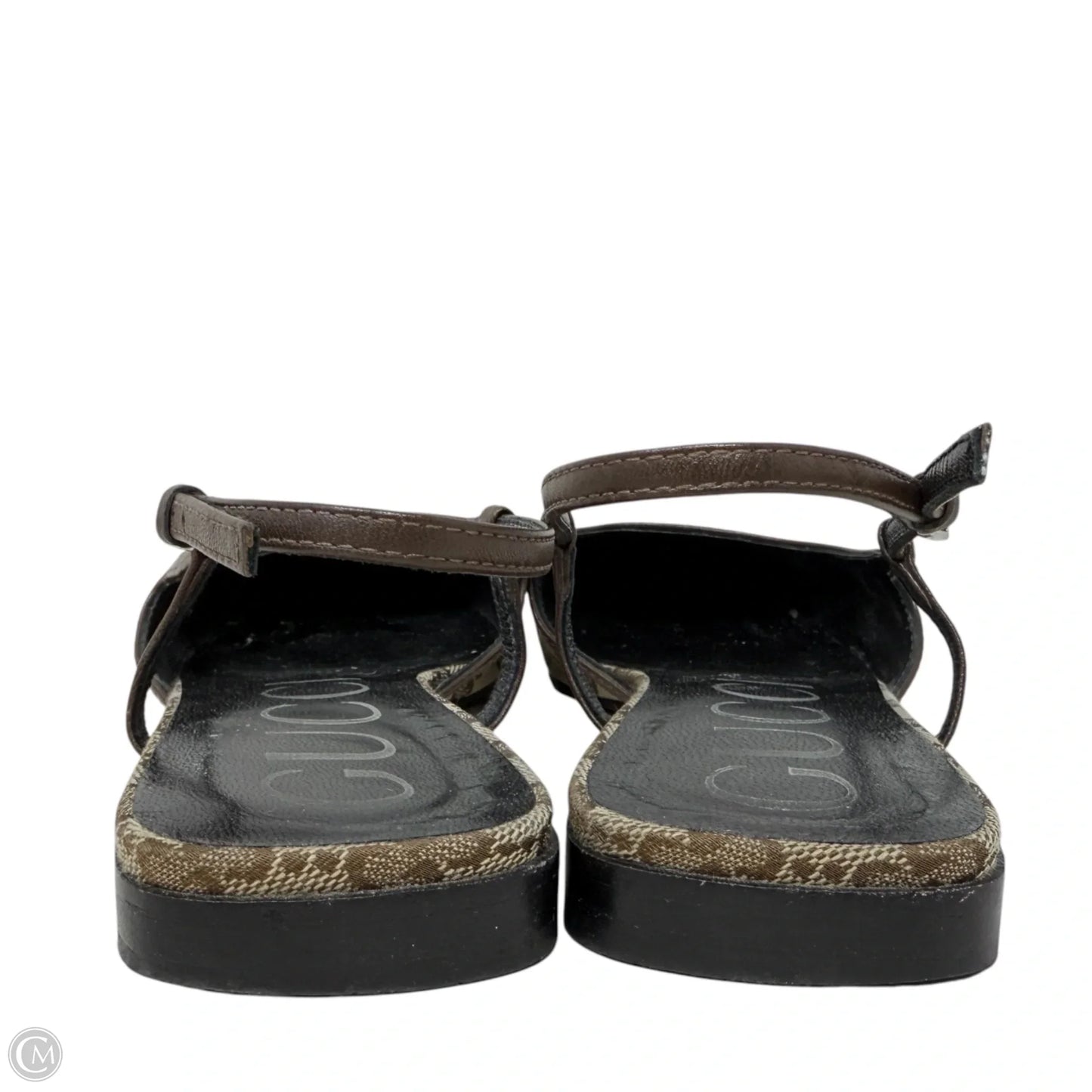 GG Monogram Malaga Kid Square Toe Slingback Pumps Luxury Designer By Gucci In Beige Ebony New Acero, Size: 8 (IT 38)