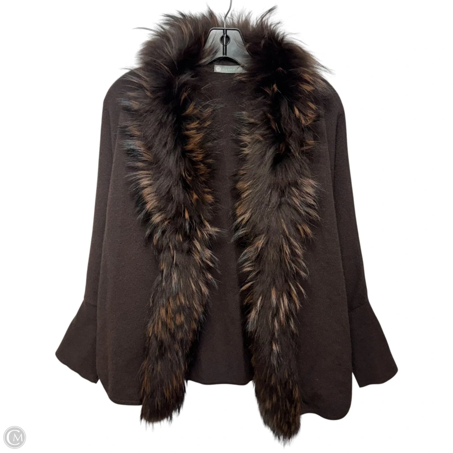 Dyed Raccoon Fur Trim Sweater Cardigan Cashmere By InCashmere In Brown, Size: L