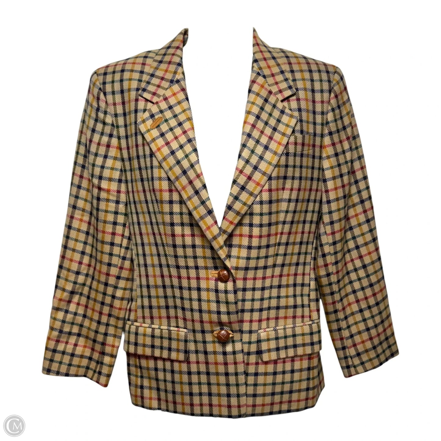 Vintage Wool Blazer By Dak’s In Checkered Pattern, Size: 6