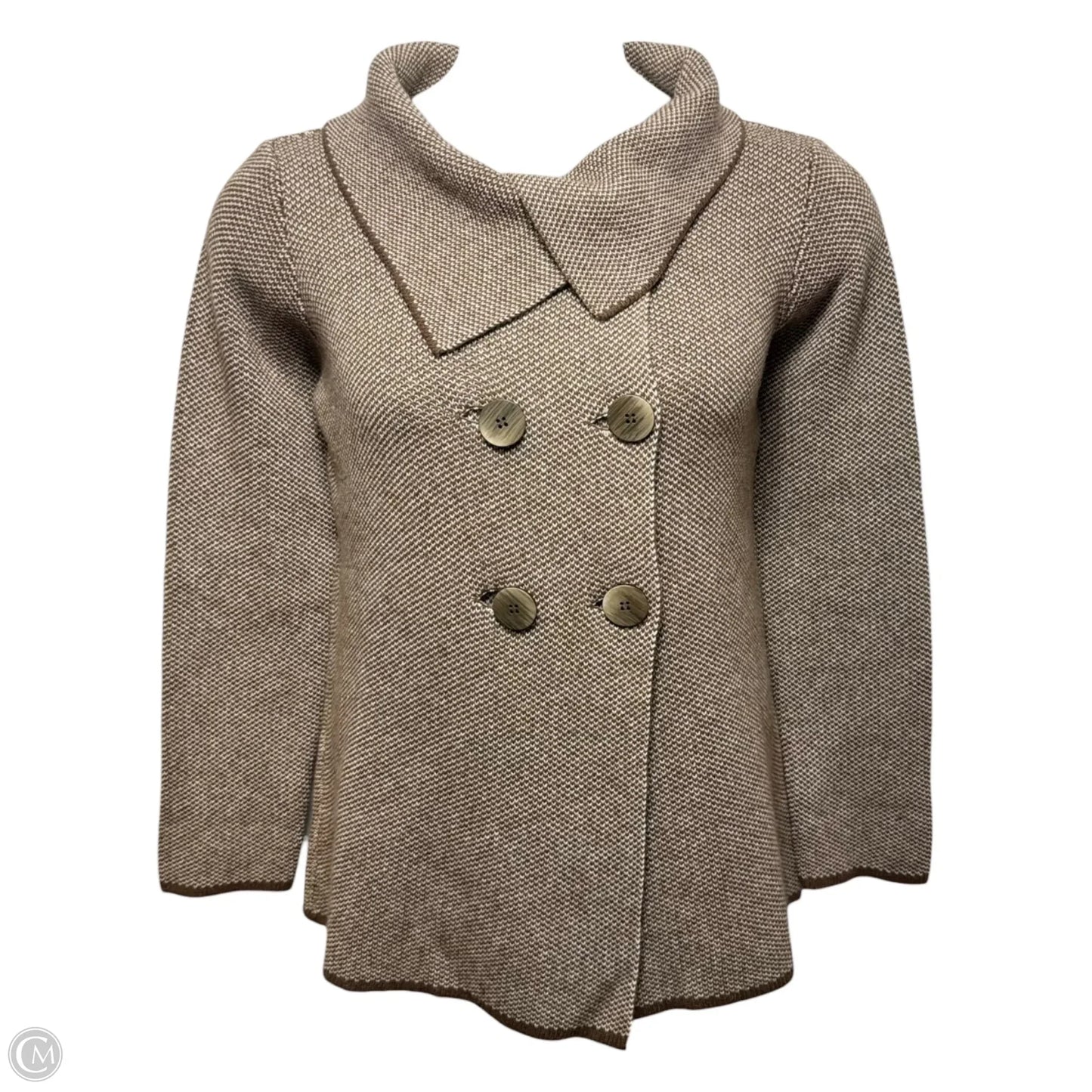 Cashmere Blend Double Breasted Sweater Cardigan By Cashmeritaly In Brown & Cream, Size: M