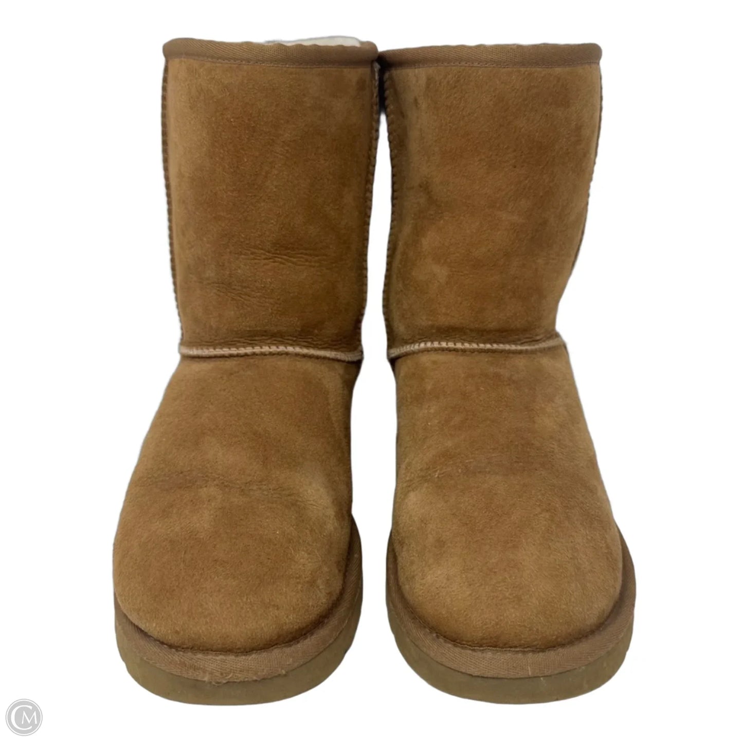 Classic Short Boots Designer By Ugg In Brown, Size: 9
