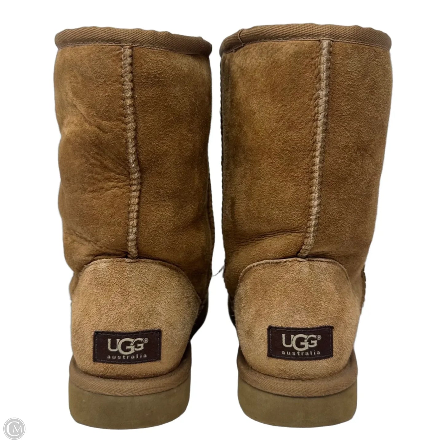 Classic Short Boots Designer By Ugg In Brown, Size: 9
