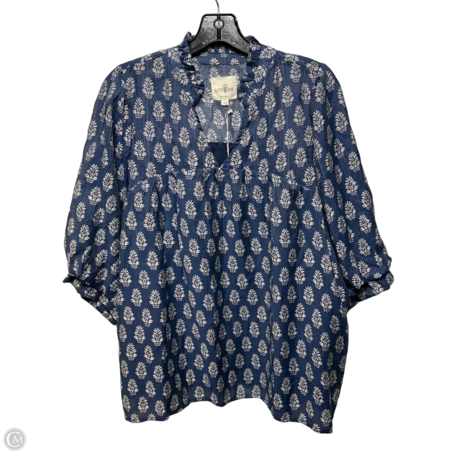 Top 3/4 Sleeve By Umgee In Blue & Cream, Size: 1XL