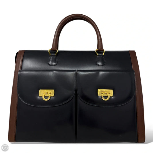 Vintage Gancini Multi Pocket Leather Satchel Luxury Designer By Ferragamo, Size: Medium