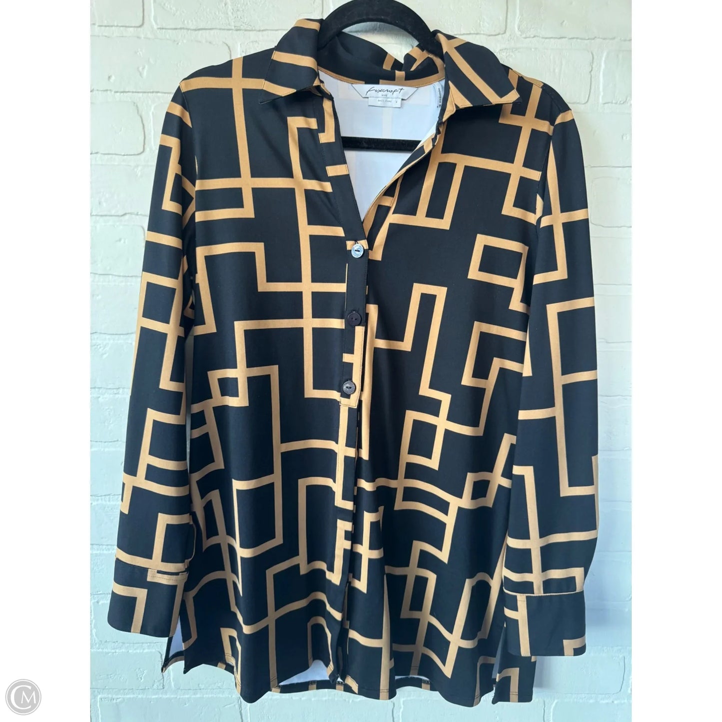 Tunic Long Sleeve By Foxcroft In Black & Brown, Size: M