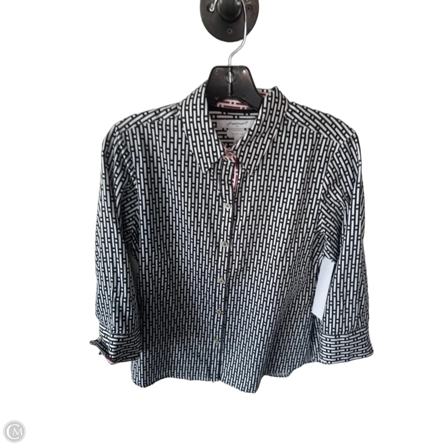 Top 3/4 Sleeve By Foxcroft In Black & White, Size: Sp