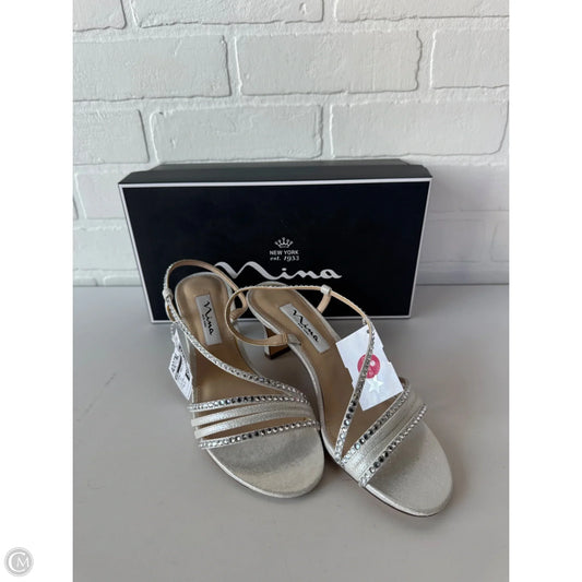 Sandals Heels Block By Nina In Silver, Size: 6.5