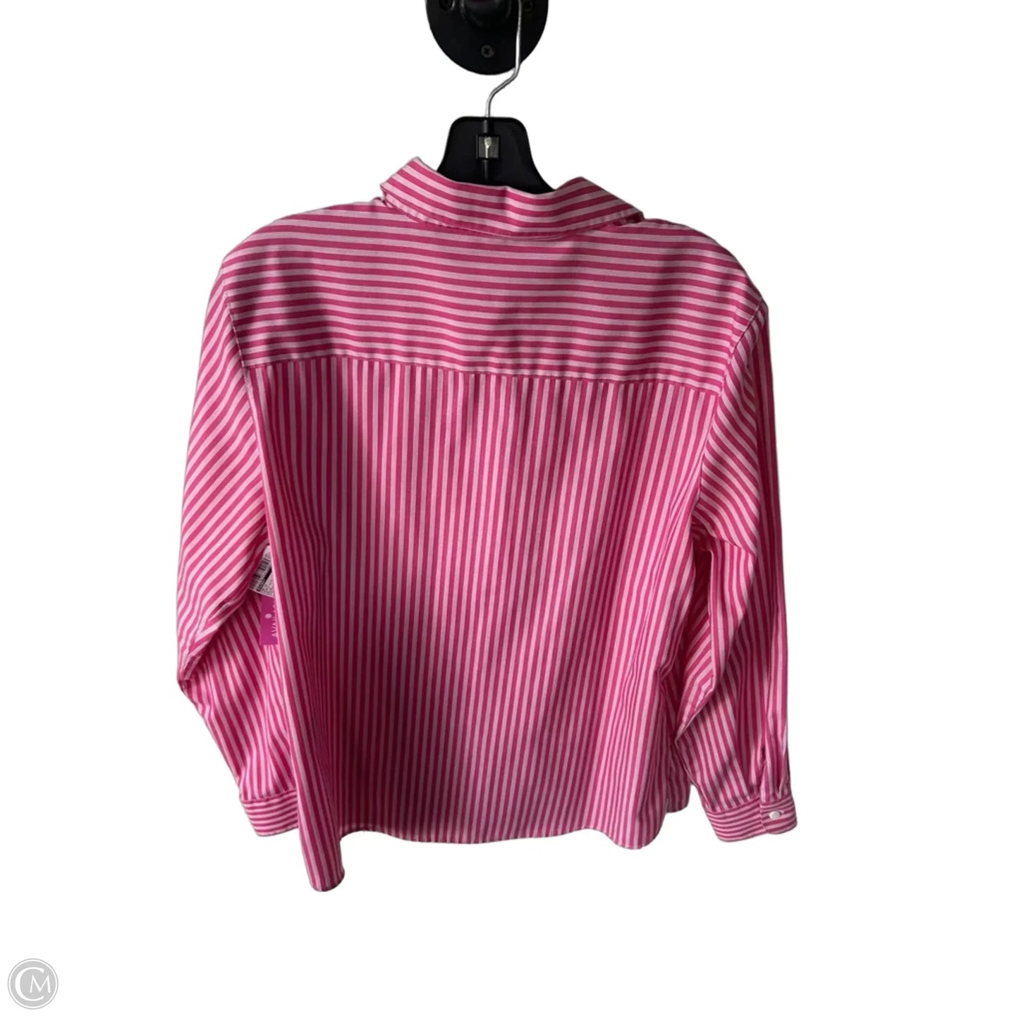 Top Long Sleeve By Foxcroft In Pink & White, Size: L