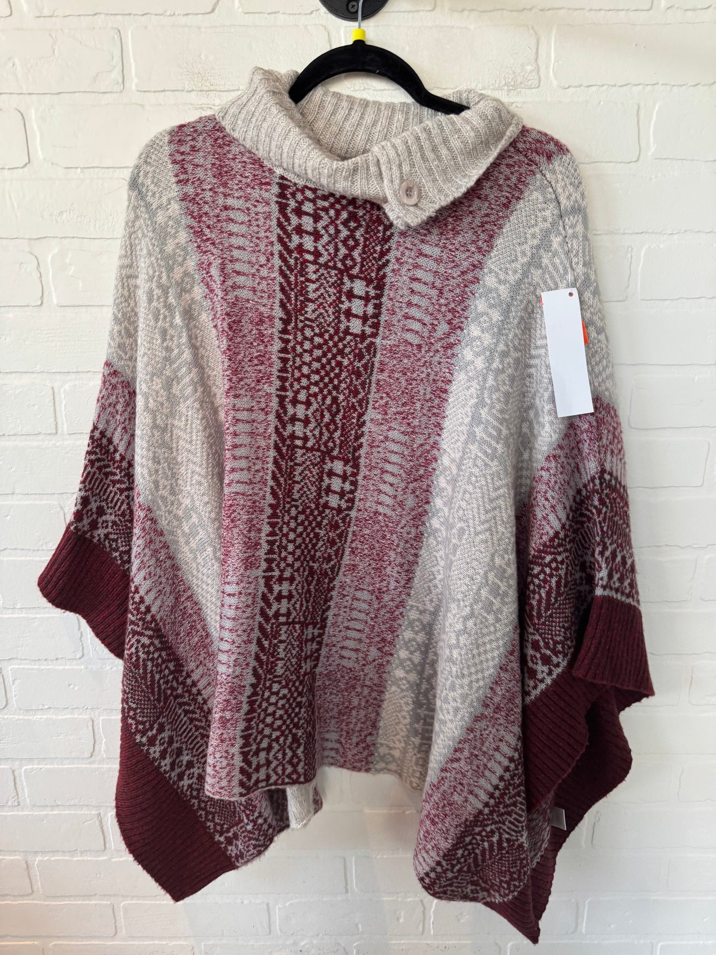 Poncho By Christopher And Banks In Grey Red, Size: Os