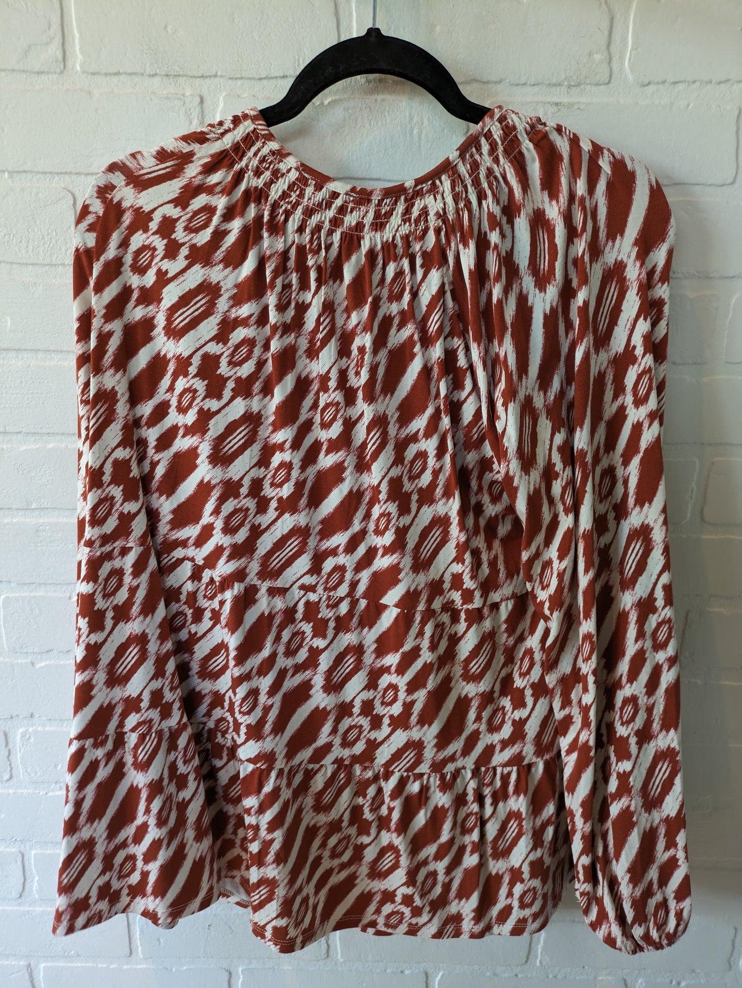 Brown & White Blouse Long Sleeve Wonderly, Size Xl