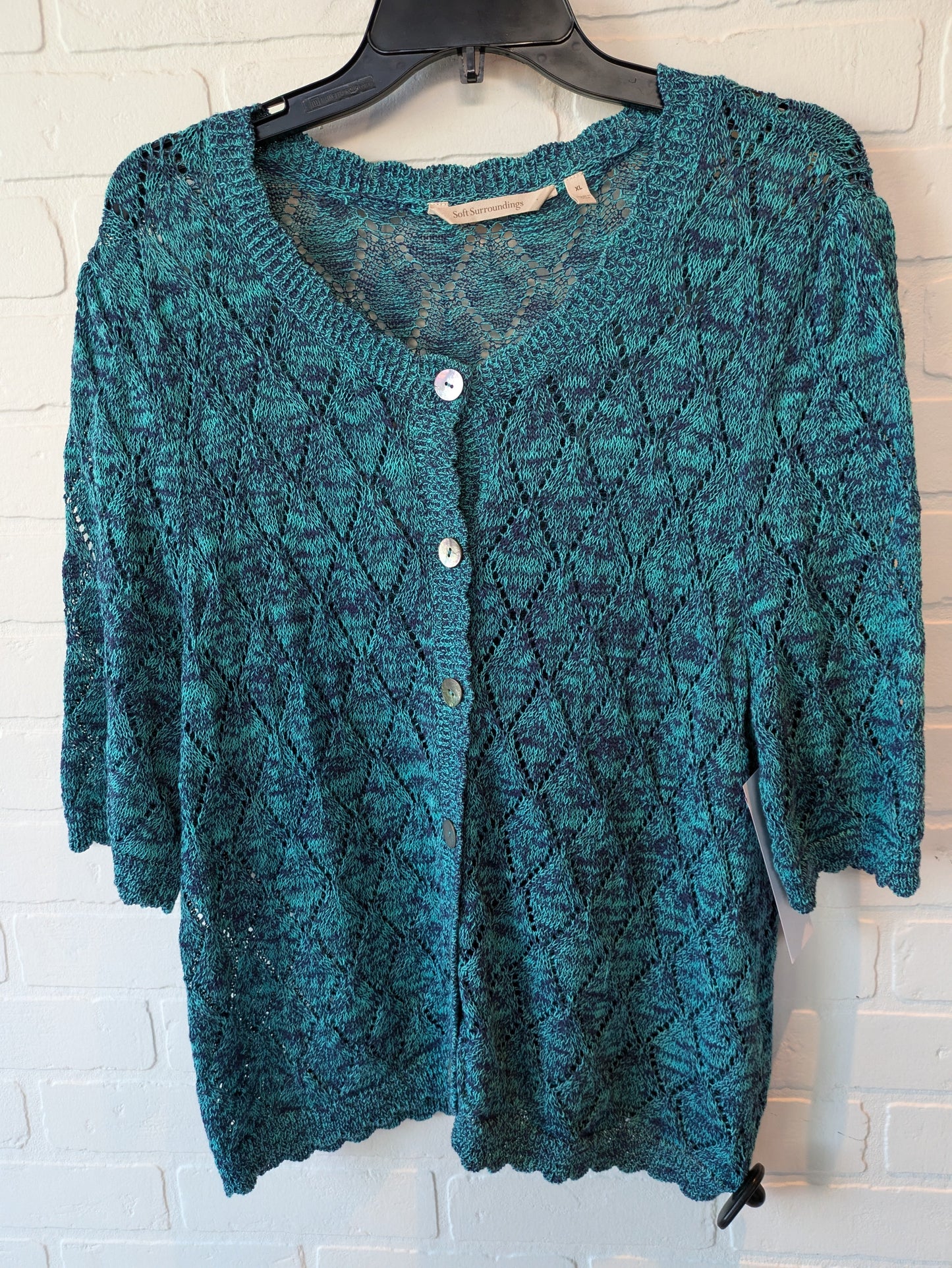 Blue & Green Sweater Cardigan Soft Surroundings, Size Xl