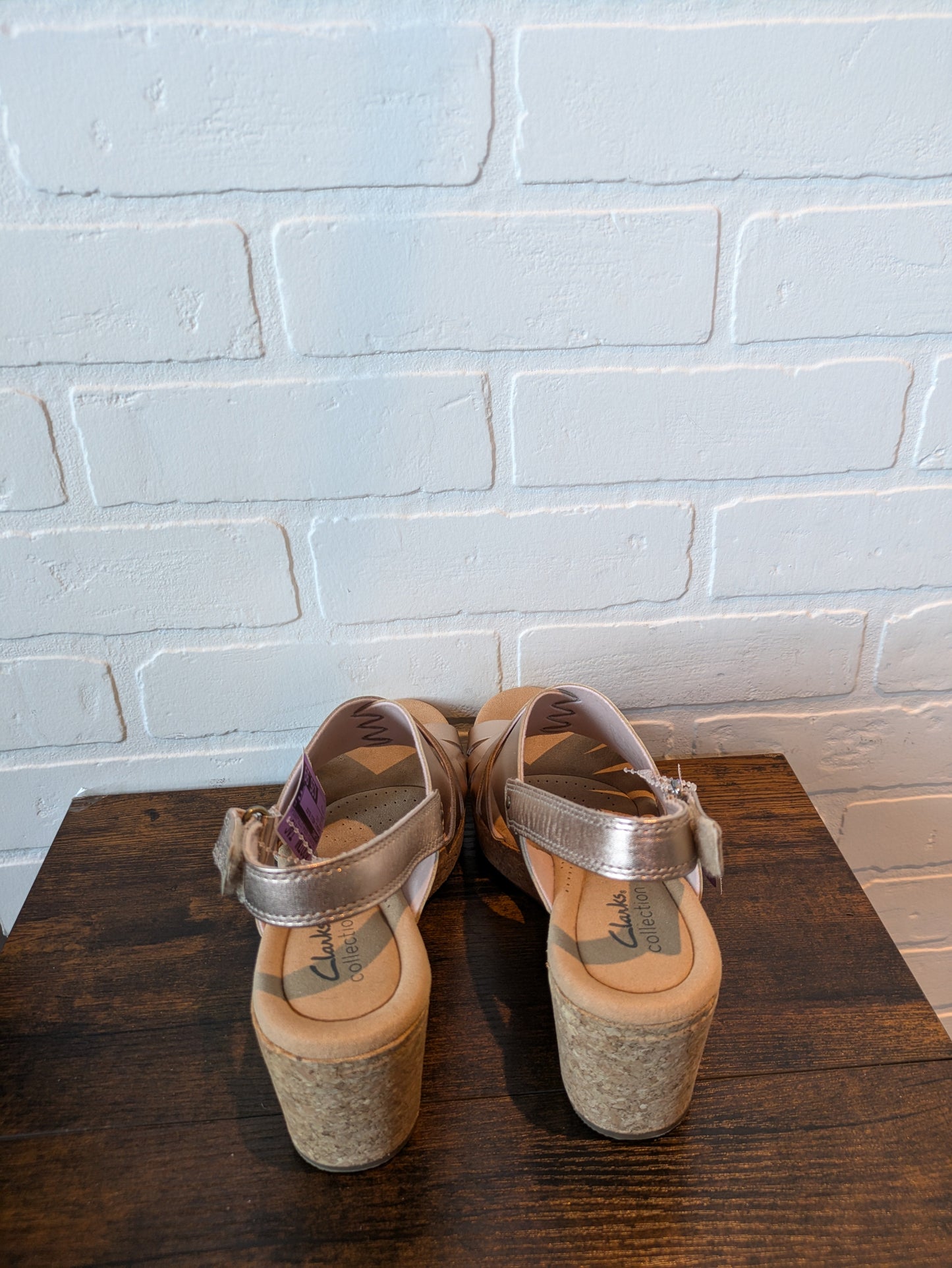 Rose Gold Sandals Heels Block Clarks, Size 8