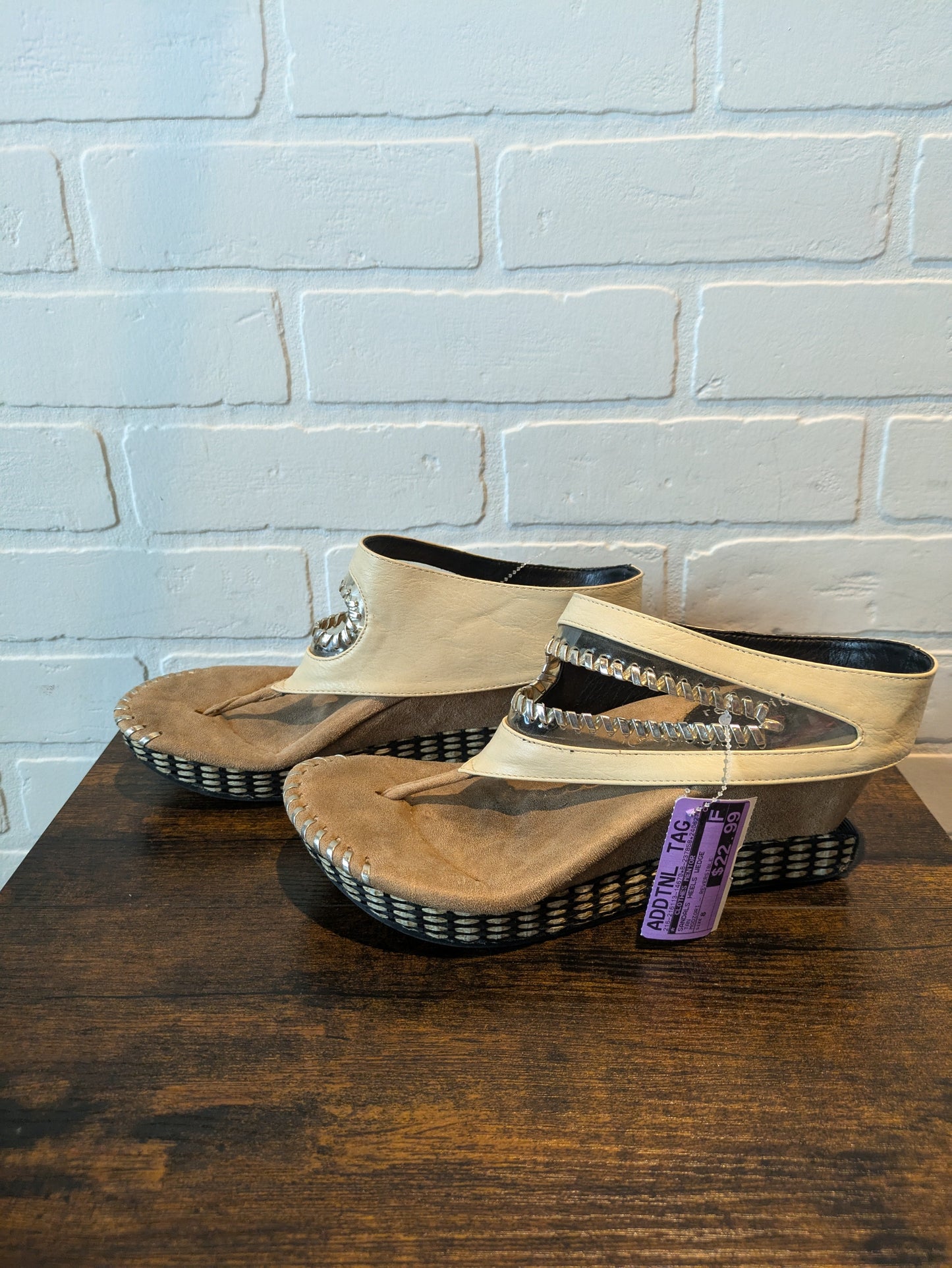 Tan Sandals Heels Wedge Modzori, Size 8