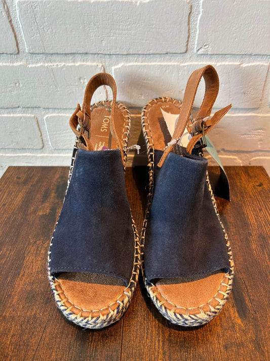 Blue & Tan Sandals Heels Wedge Toms, Size 10