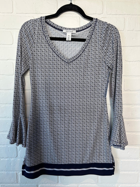 Blue & White Blouse Long Sleeve White House Black Market, Size Xxs