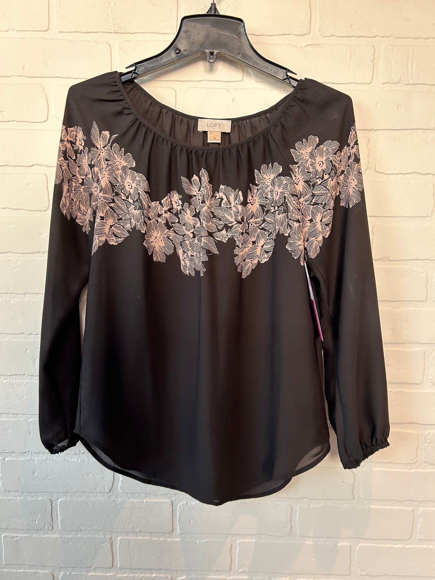 Black & Tan Blouse Long Sleeve Loft, Size Xs