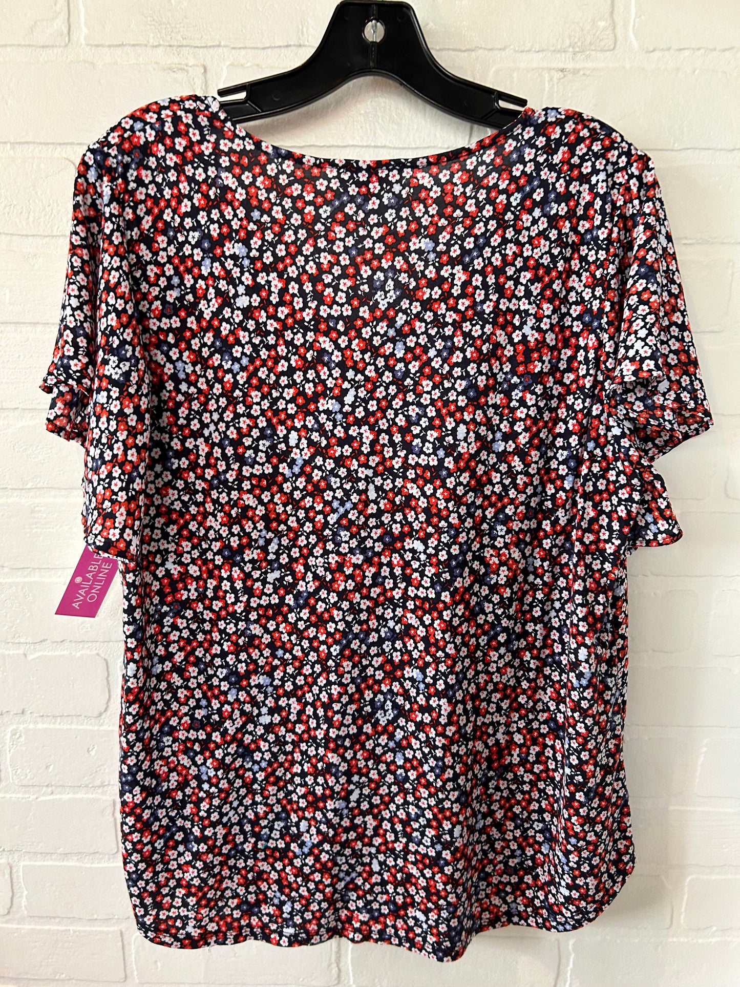 Blue & Red & White Blouse Short Sleeve Loft, Size M