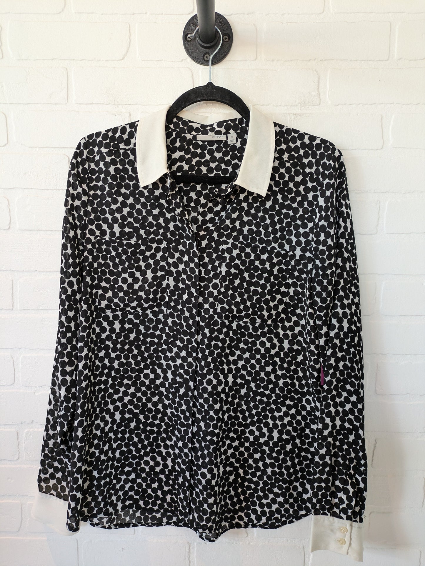 Black & White Blouse Long Sleeve Halogen, Size M