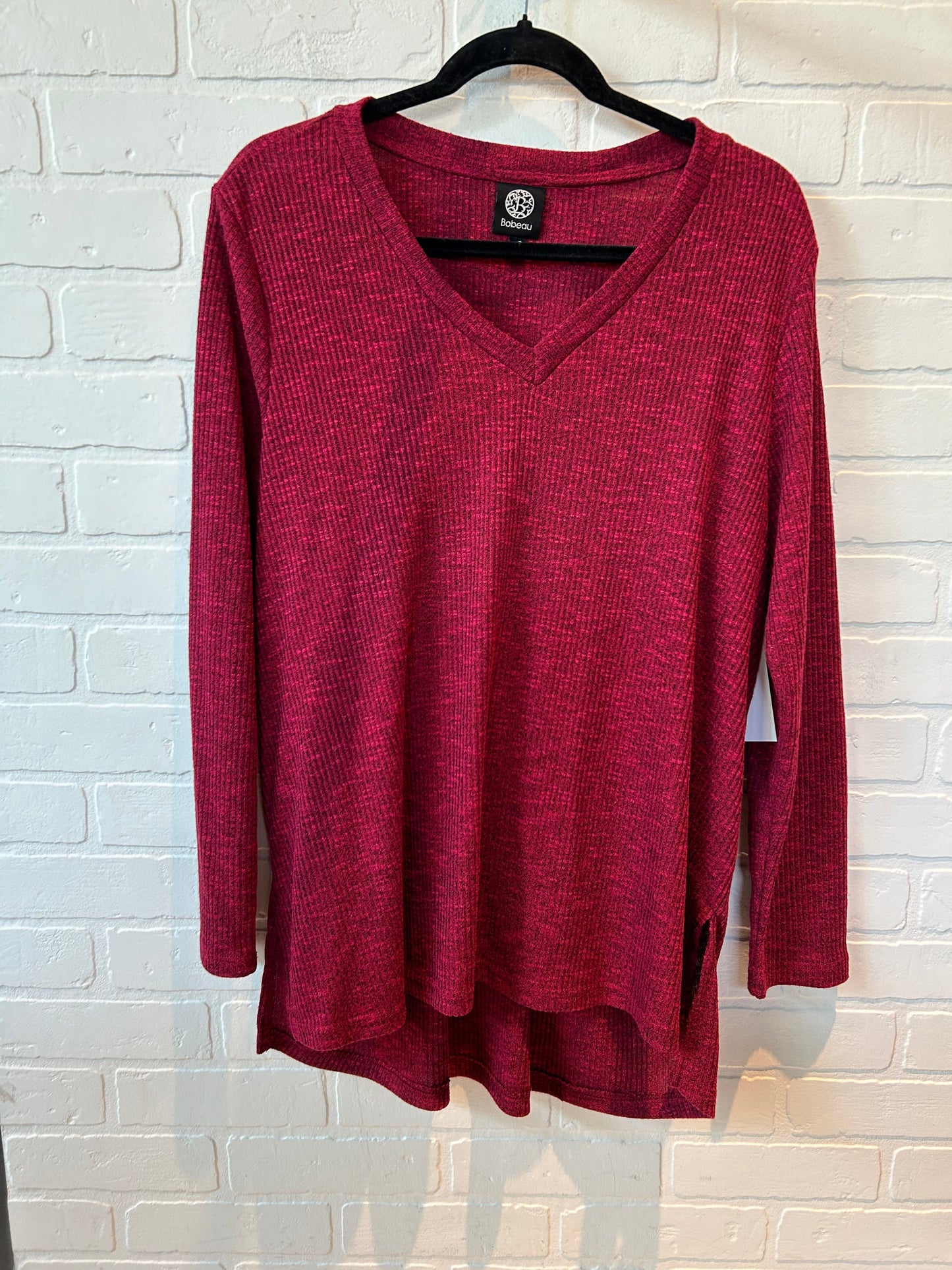 Top Long Sleeve Basic By Bobeau In Red, Size: 1x