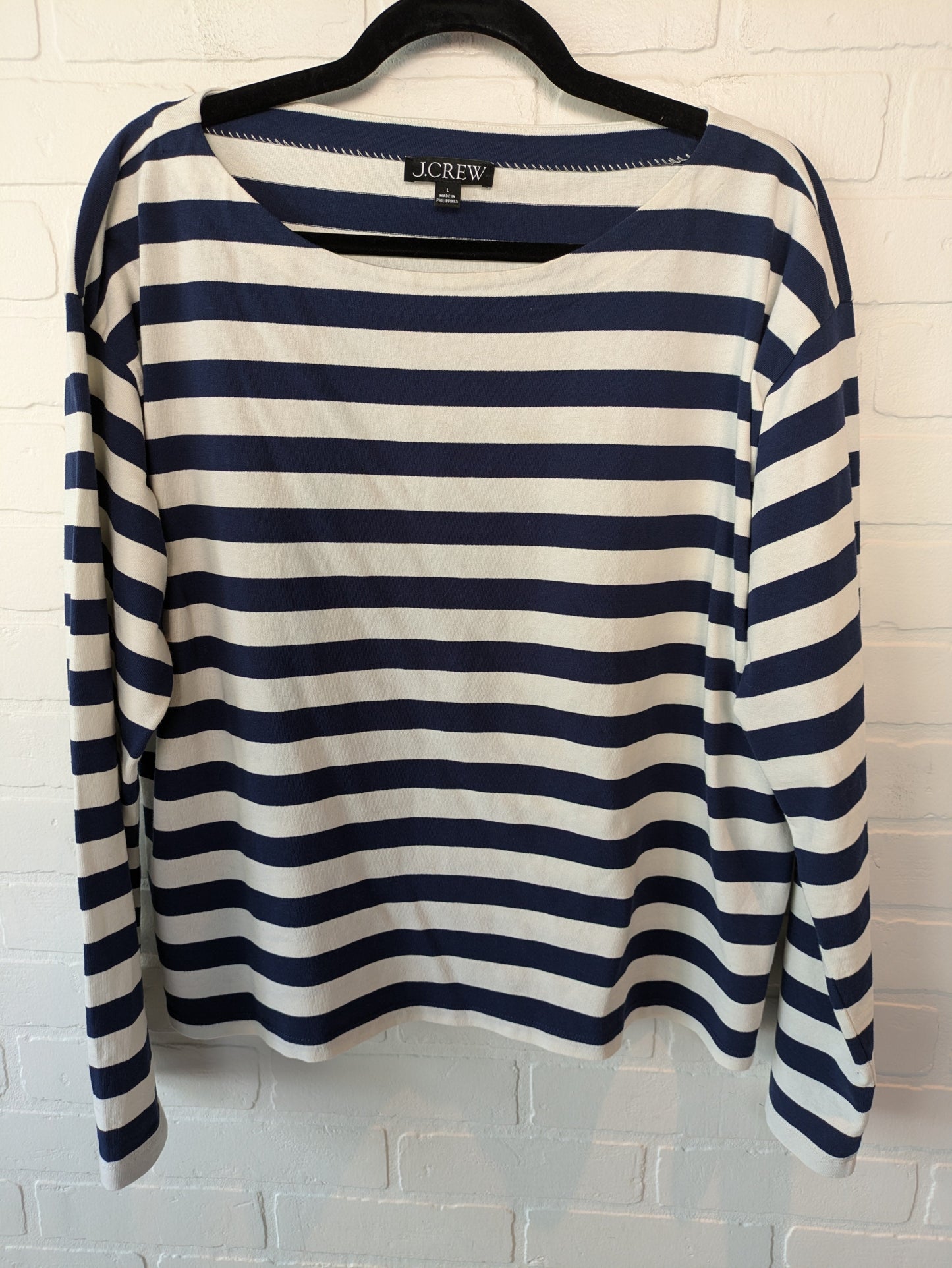 Top 3/4 Sleeve By J. Crew In Blue & White, Size: L