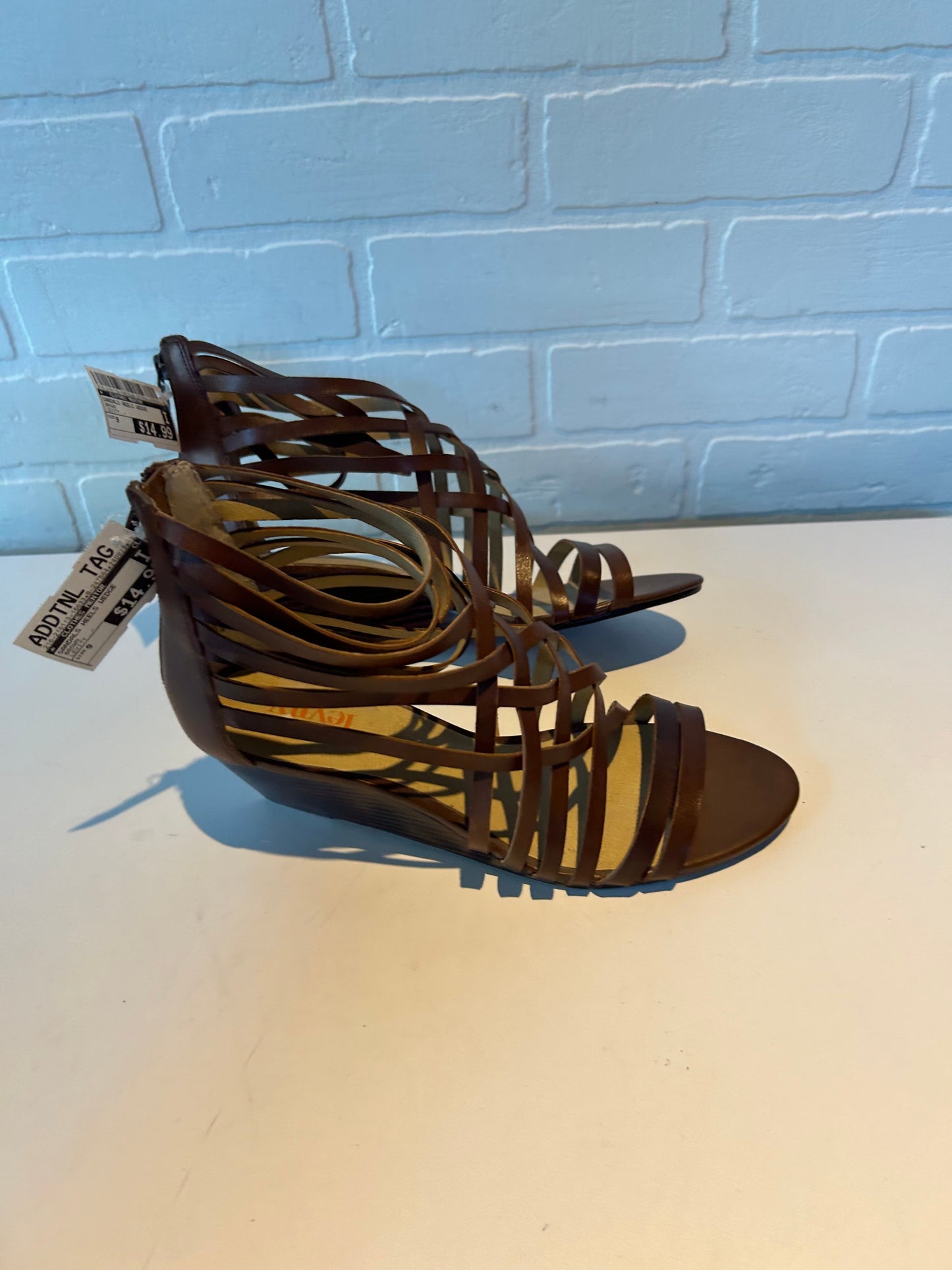 Sandals Heels Wedge By Clothes Mentor In Brown, Size: 9