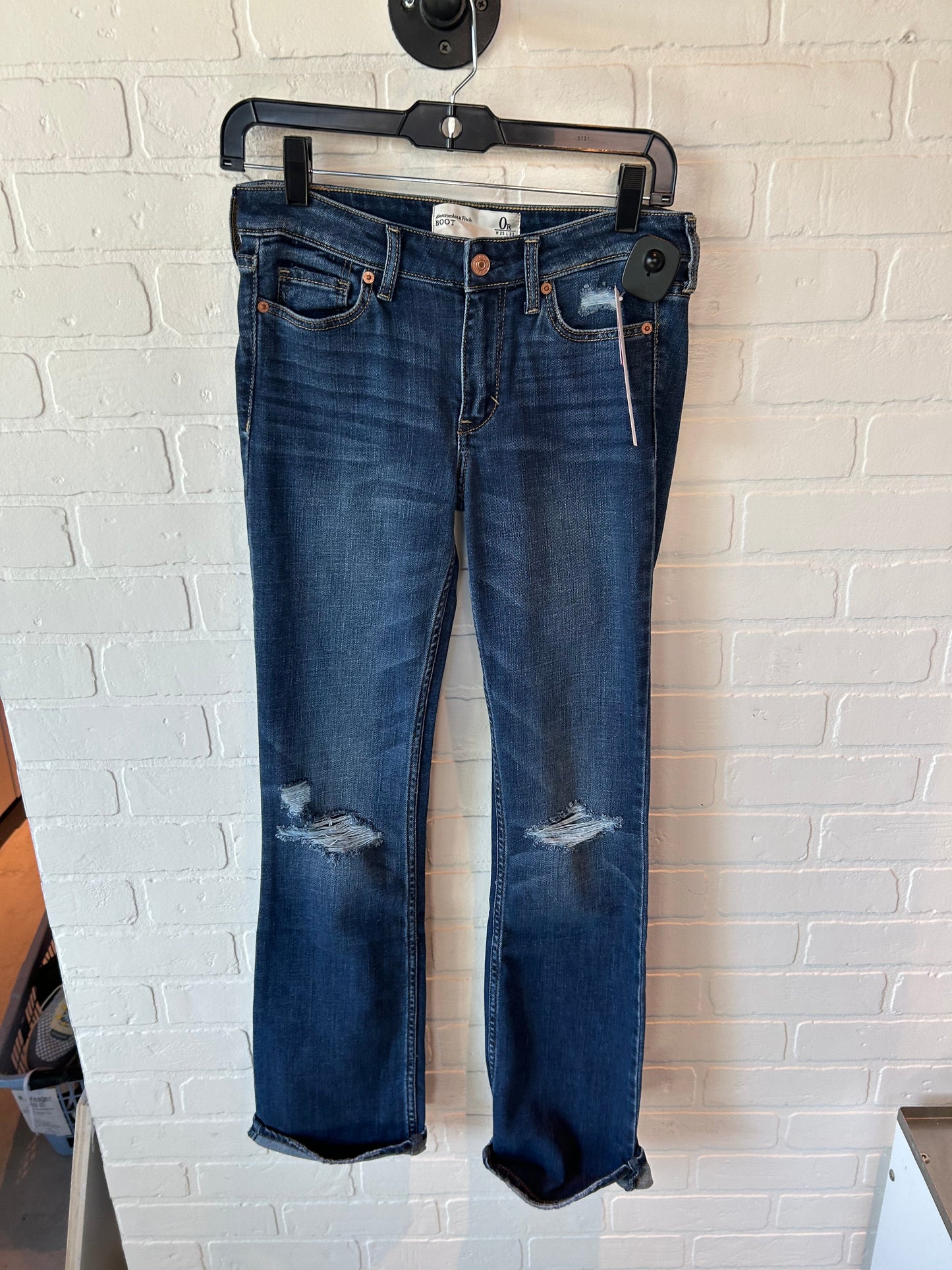 Jeans Boot Cut By Abercrombie And Fitch In Blue Denim, Size: 0