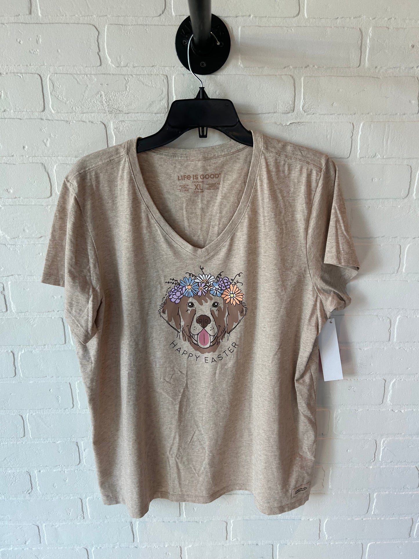 Top Short Sleeve By Life Is Good In Brown, Size: Xl