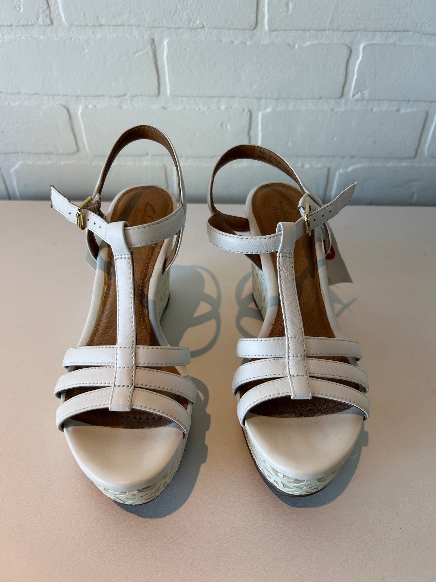 Sandals Heels Wedge By Clarks In White, Size: 7