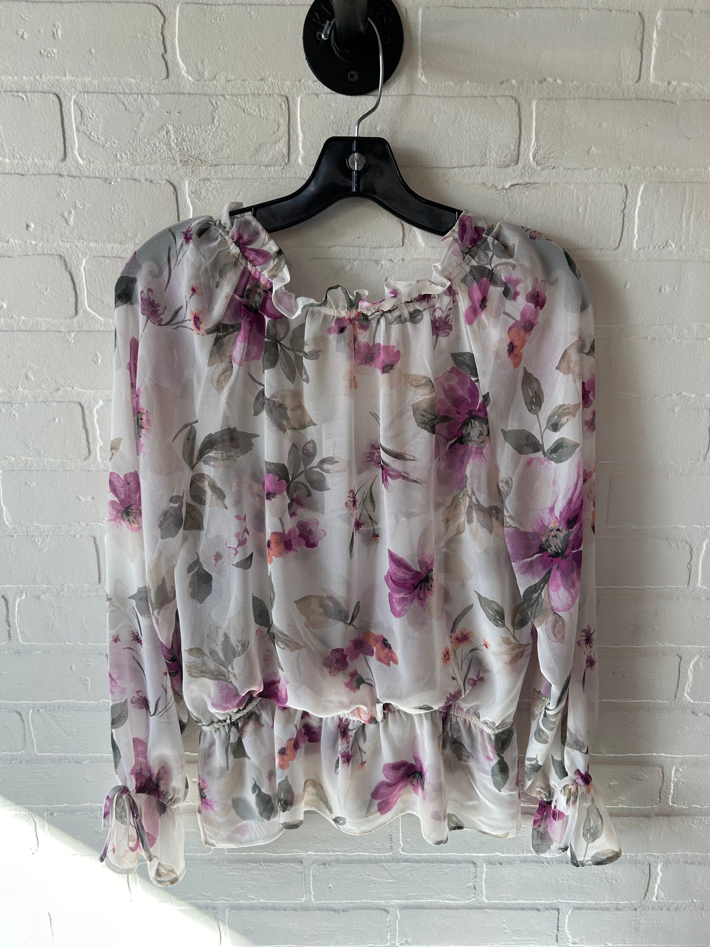 Top Long Sleeve By White House Black Market In Purple & White, Size: M