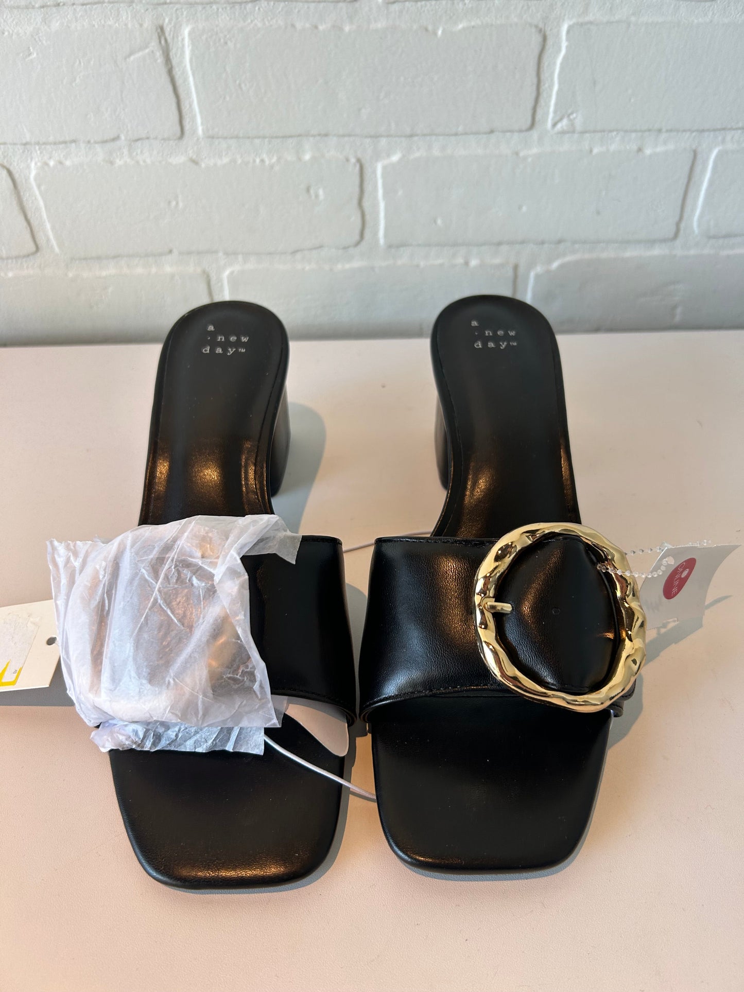 Sandals Heels Block By A New Day In Black & Gold, Size: 9.5