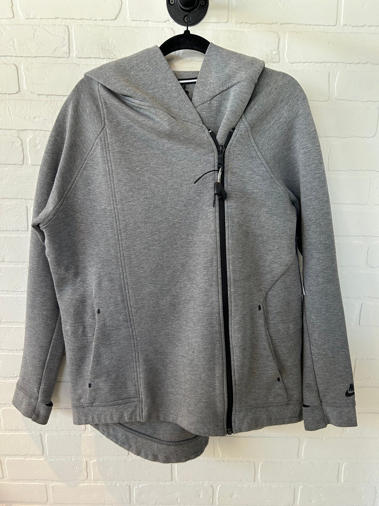 Athletic Sweatshirt Hoodie By Nike In Grey, Size: L