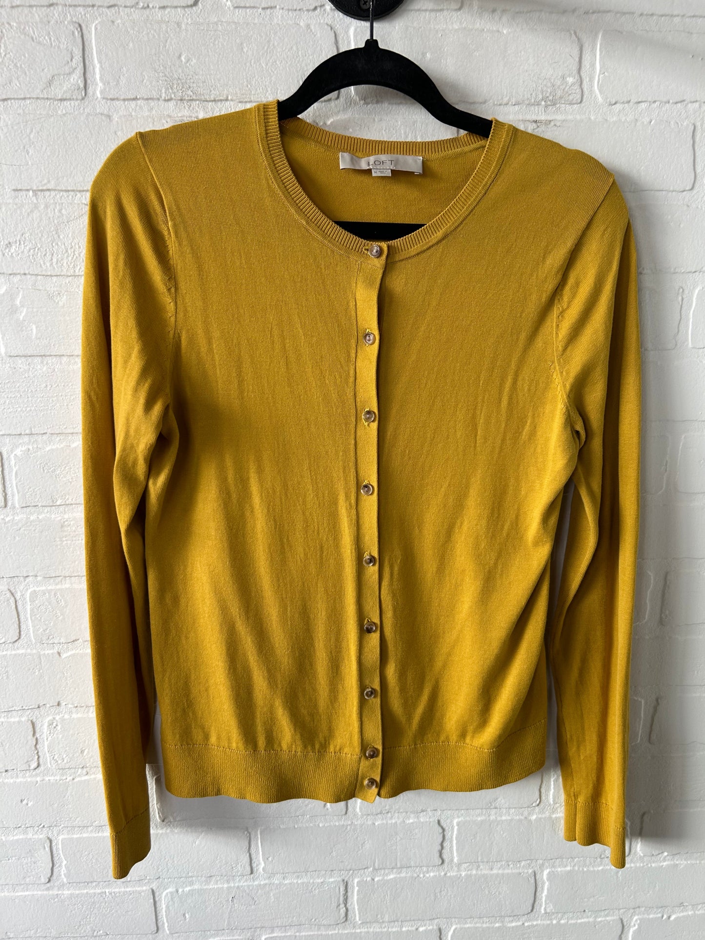 Sweater Cardigan By Loft In Yellow, Size: M