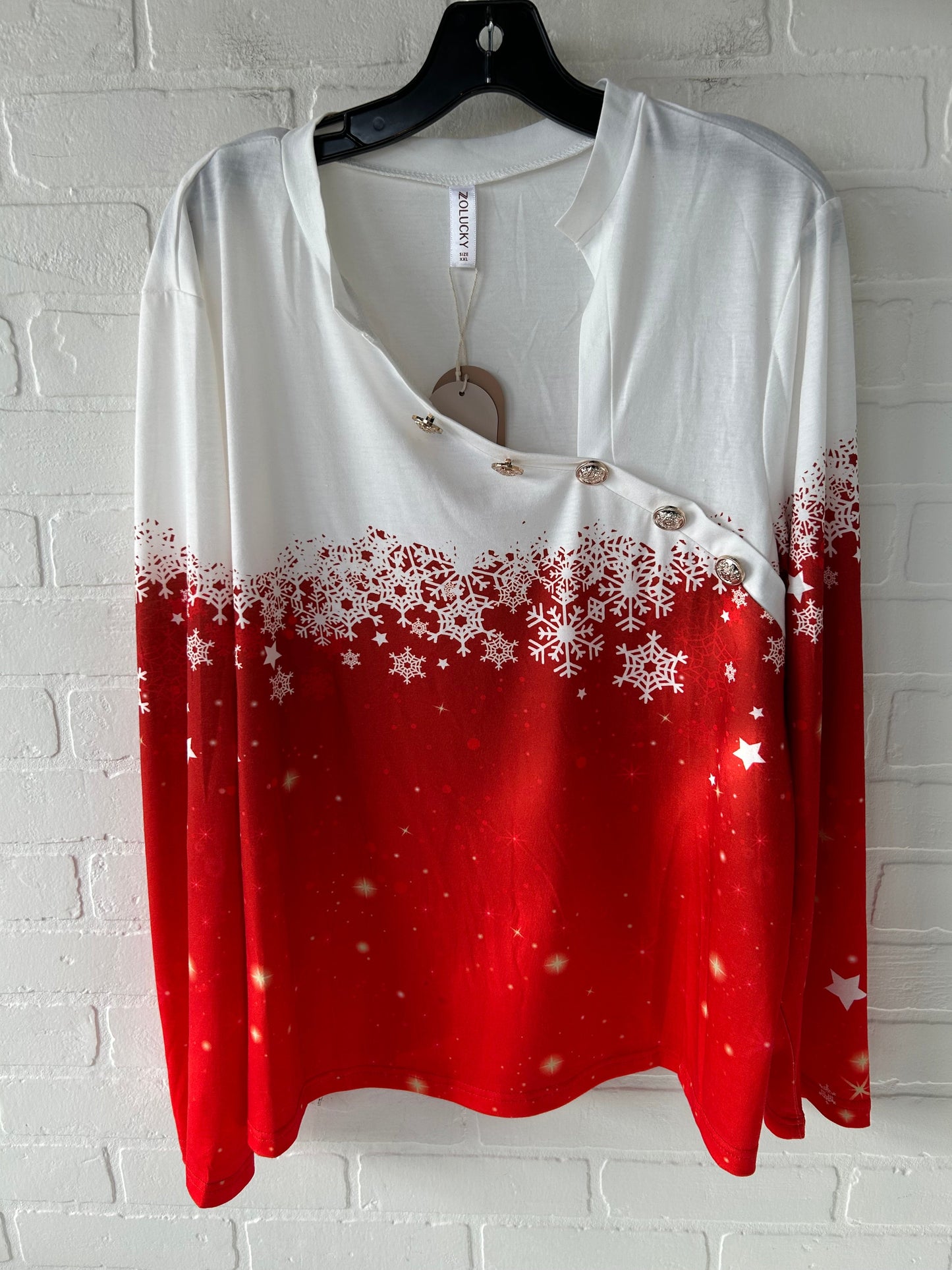 Top Long Sleeve By ZOLUCKY In Red & White, Size: Xxl