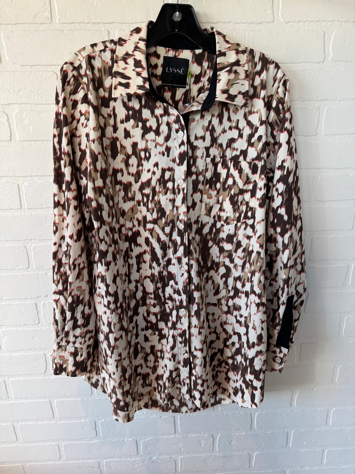 Top Long Sleeve By Lysse In Brown & Cream, Size: M