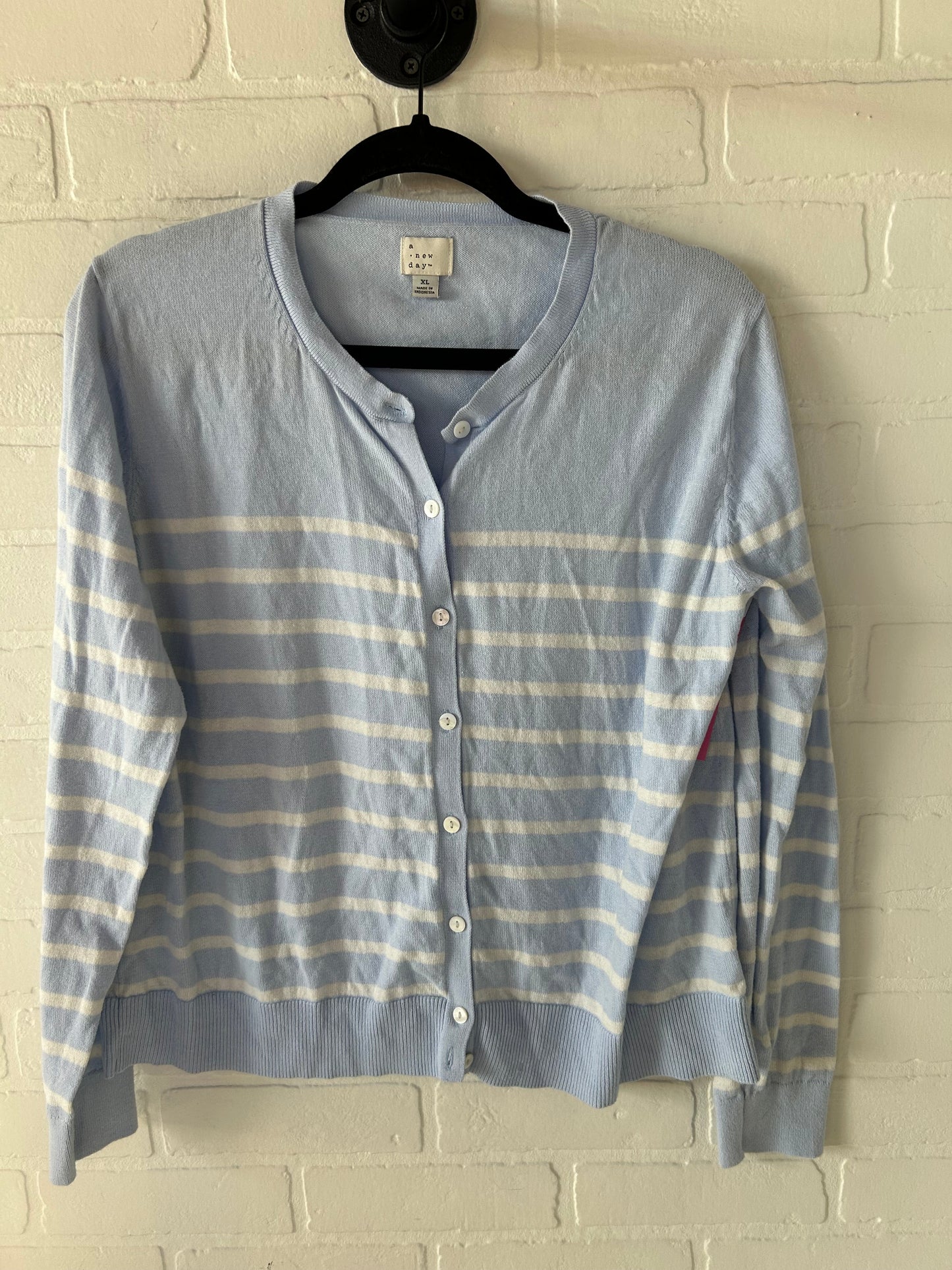 Sweater Cardigan By A New Day In Blue & White, Size: Xl